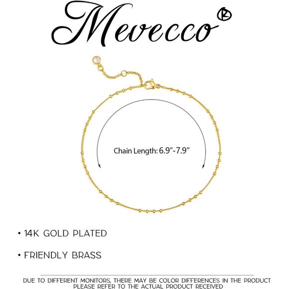 Gold Beaded Bracelets,18K Gold Plated Handmade Cute Satellite Diamond Cut Oval - Picture 4 of 7